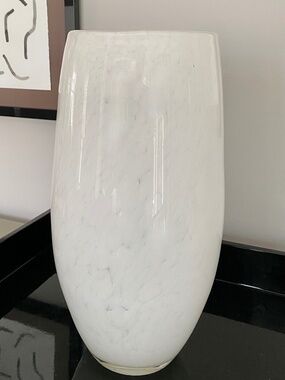 Hand-blown, Cased Glass Tall White Vase.
